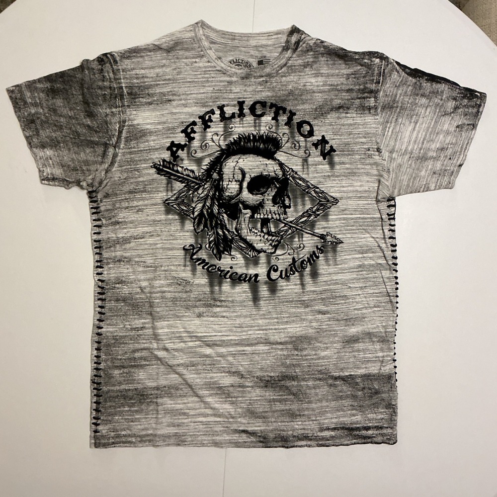 Y2K Affliction American Customs Double Sided T Shirt Burnout Skull Biker Mens L